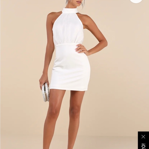 Lulu's Simply Magnificent White Organza Halter Backless Mini Dress - Picture 3 of 6